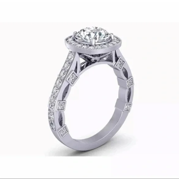 2.15 Carat Halo Moissanite 925 Silver Ring